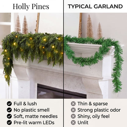 2 Pack Pre-Lit Artificial Cedar Garland