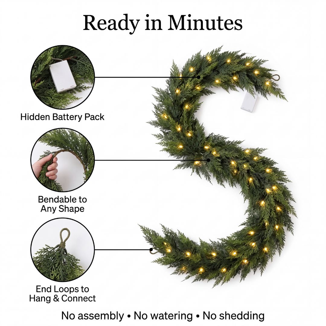 2 Pack Pre-Lit Artificial Cedar Garland