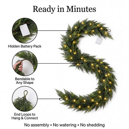2 Pack Pre-Lit Artificial Cedar Garland